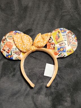 Disney Minnie Ear Headband with Yellow Bow and Italy Print